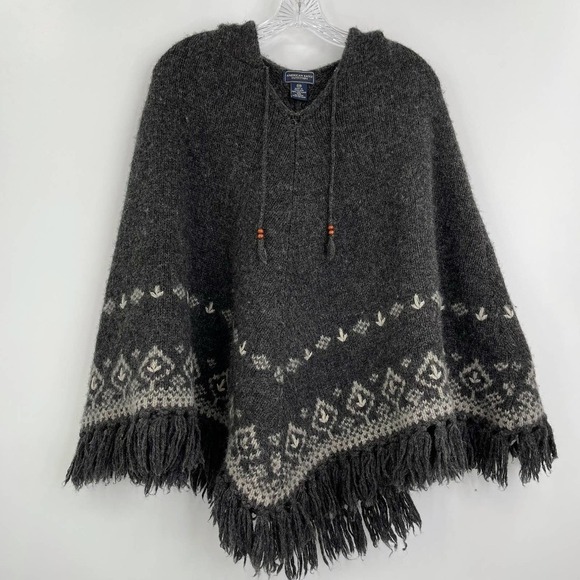 American Eagle shetland wool poncho hooded - Picture 1 of 9